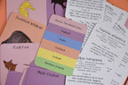 Educational cards with animals and geographical information on a colorful background