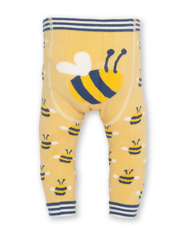 Yellow knitted leggings with a bee all over design.