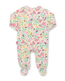 Sleepsuit with pink yellow and green all over nature print