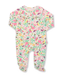 Sleepsuit with pink yellow and green all over nature print