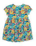 Patchwork planet dress in bright colours with flower design all over 