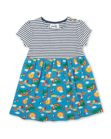 Planet pals dress, blue and cream striped top and bright blue planet pals skirt