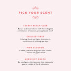 Fragrance selection options with descriptive text on a white background
