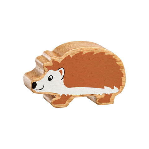 Wooden brown and white hedgehog figure