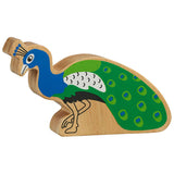 Wooden Green and blue peacock figure 