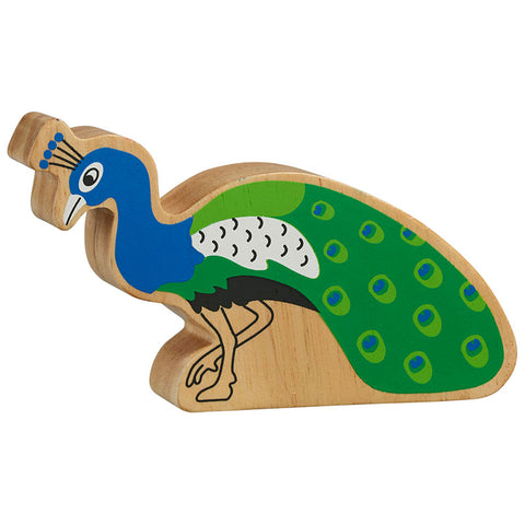 Wooden Green and blue peacock figure 