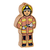 Wooden brown and yellow firefighter figure