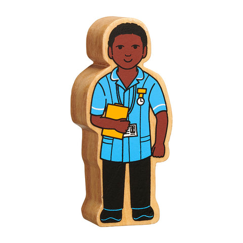 Wooden blue and black nurse figure 