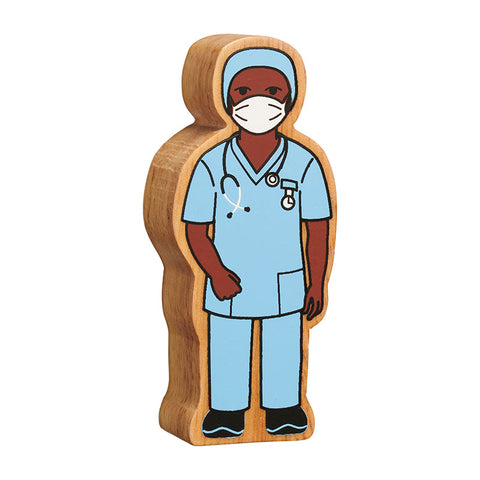 Wooden blue scrubs nurse figure