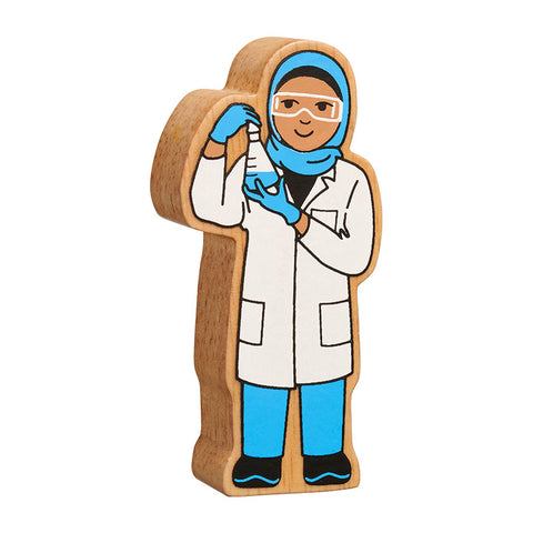 Wooden blue and white scientist figure 