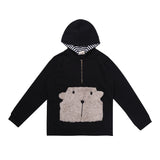 Black Half zip hoody with fur pocket