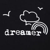 Black sweatshirt with dreamer written across the front in white