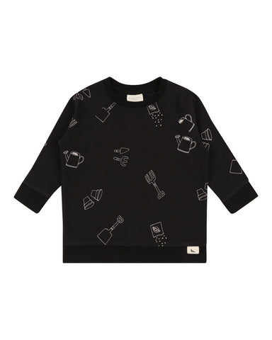 Sew and grow print black sweatshirt 