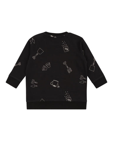 Sew and grow print black sweatshirt 